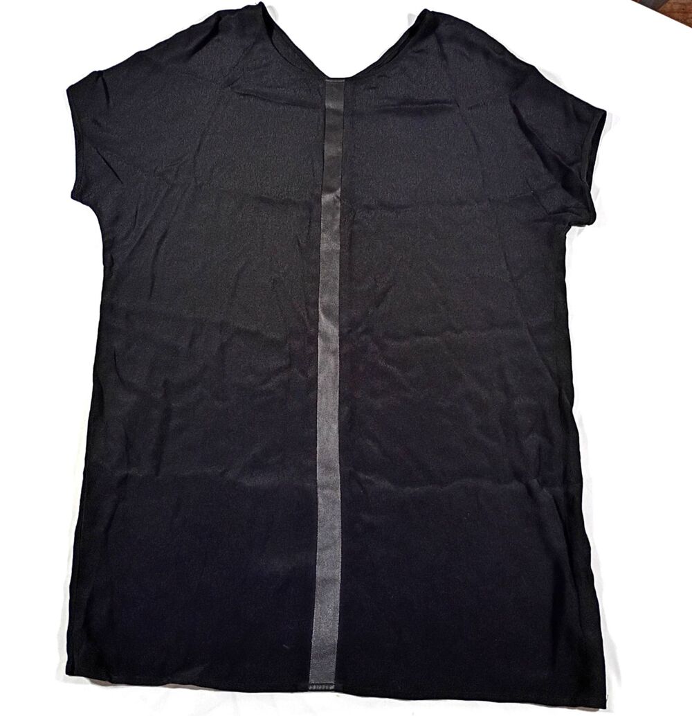 Madewell Leather Trimmed Black Shirtdress Swing Dress Lightweight Short Sleeve S